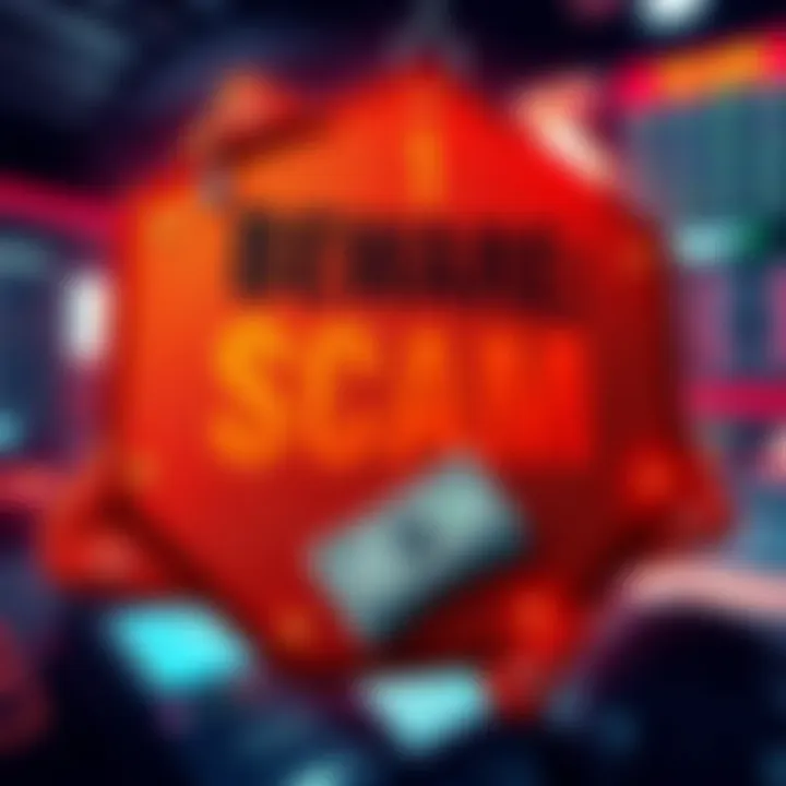 A warning sign highlighting the fraudulent activity of Switcher.finance in cryptocurrency trading, with a graphic of lost money.