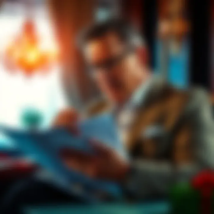 A successful billionaire reviewing financial documents and gifts with advisors, showcasing strategies for wealth management