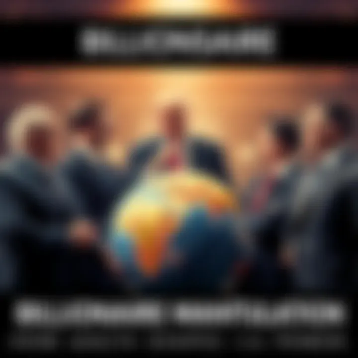 A group of wealthy individuals in suits discussing over a globe, symbolizing their impact on global politics and economies.