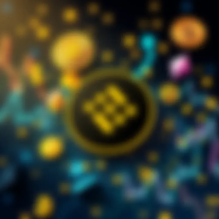 Binance Cryptocurrency Exchange A digital illustration of the Binance logo with cryptocurrency symbols like Bitcoin and Ethereum around it, representing the exchange's influence in the crypto market.