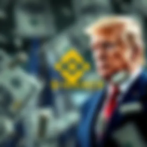 A visual representation of Binance's logo alongside an image of Donald Trump with dollar bills in the background, symbolizing the $2 billion crypto deal and political controversy.