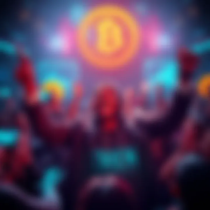 Bitcoin CEO in a video announcing the end of the bear market, surrounded by excited fans and graphics showing rising prices