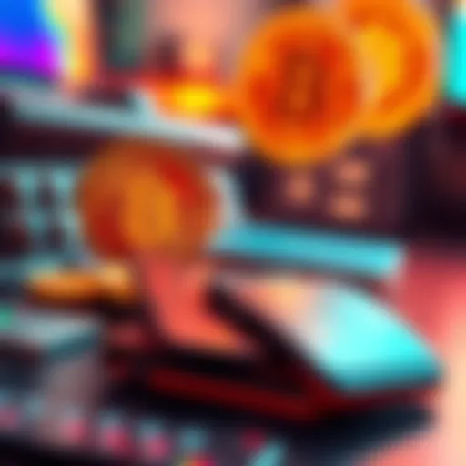 A visual representation of Bitcoin transactions on the Coinbase platform, showing a digital wallet and Bitcoin symbols.