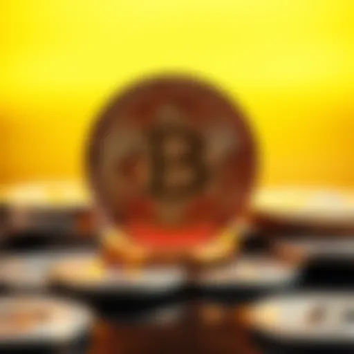 A collection of shiny Bitcoin coins stacked together, representing cryptocurrency and finance.
