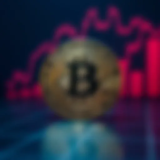 A close-up of the Bitcoin symbol with a rising graph in the background.