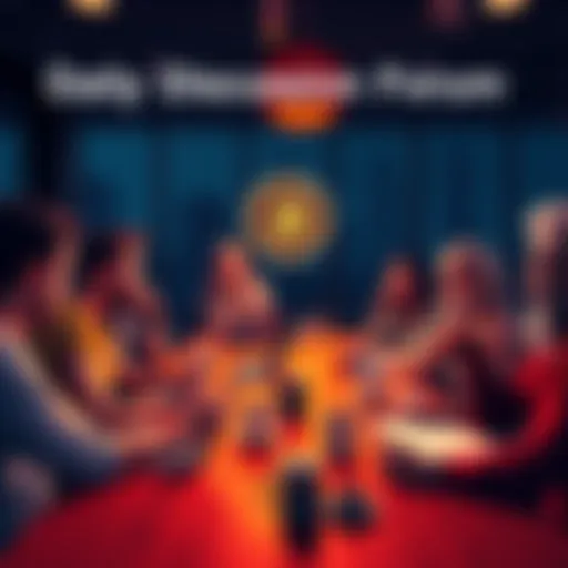 A group of people engaged in a lively discussion about Bitcoin, with laptops and coffee cups on a table.