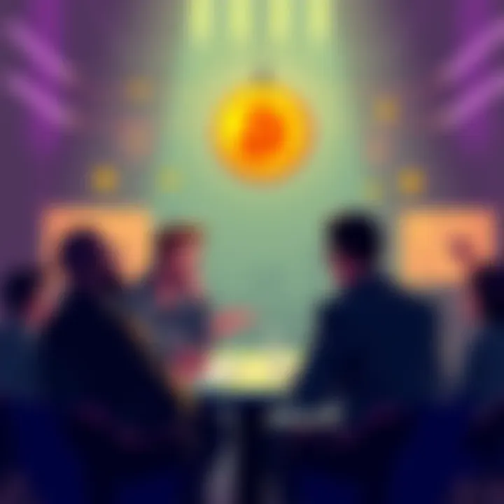 Group of people discussing Bitcoin and sharing ideas