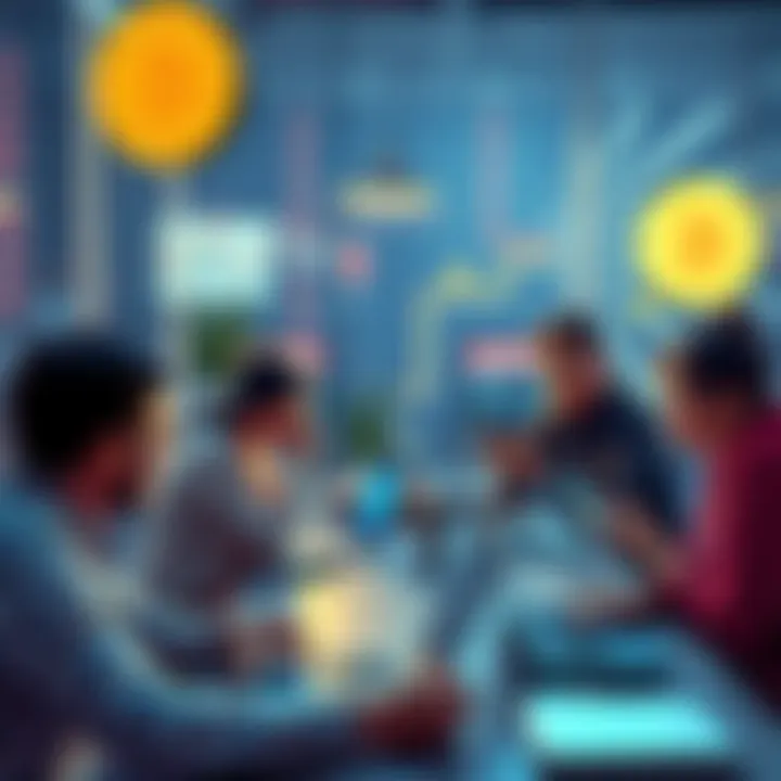 Bitcoin discussion thread People engaging in a Bitcoin discussion with laptops and smartphones