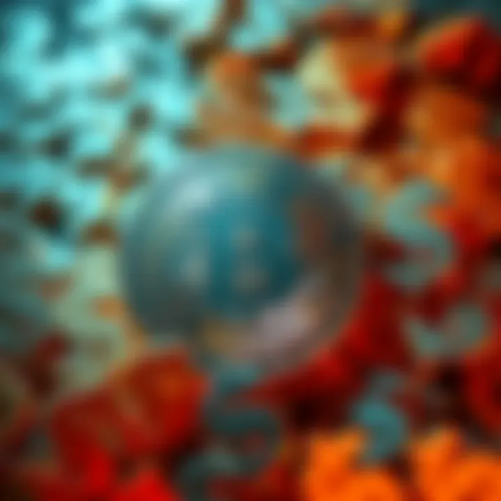 A visual representation of Bitcoin surrounded by dollar signs, symbolizing its value in relation to inflation changes.