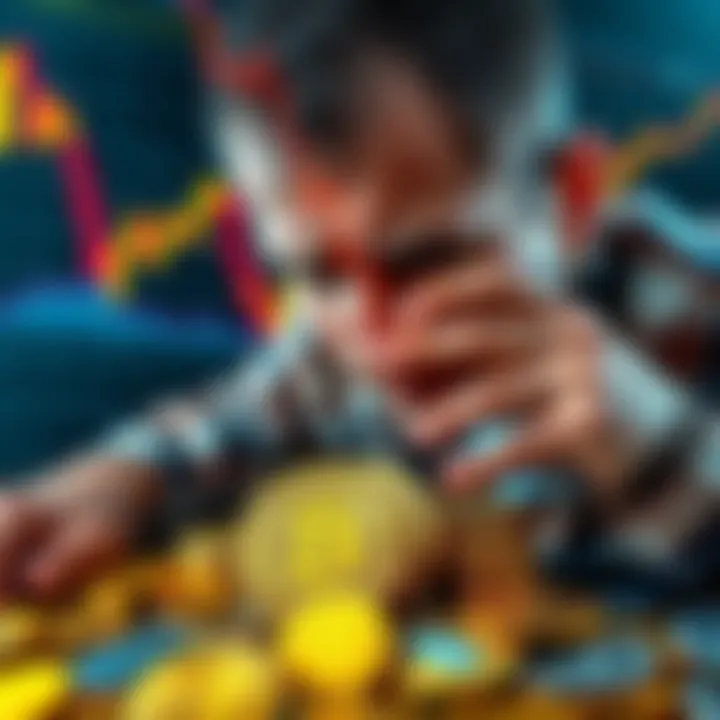 A frustrated Bitcoin holder looks at declining crypto charts, surrounded by gold and silver coins, symbolizing a shift to precious metals.