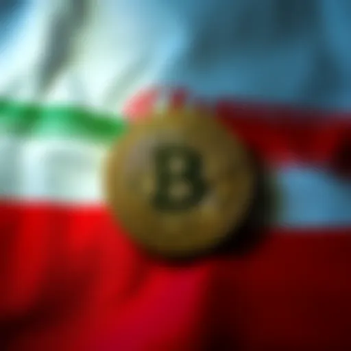 A Bitcoin symbol overlaid on the Iranian flag, symbolizing Iran's use of Bitcoin to deal with sanctions