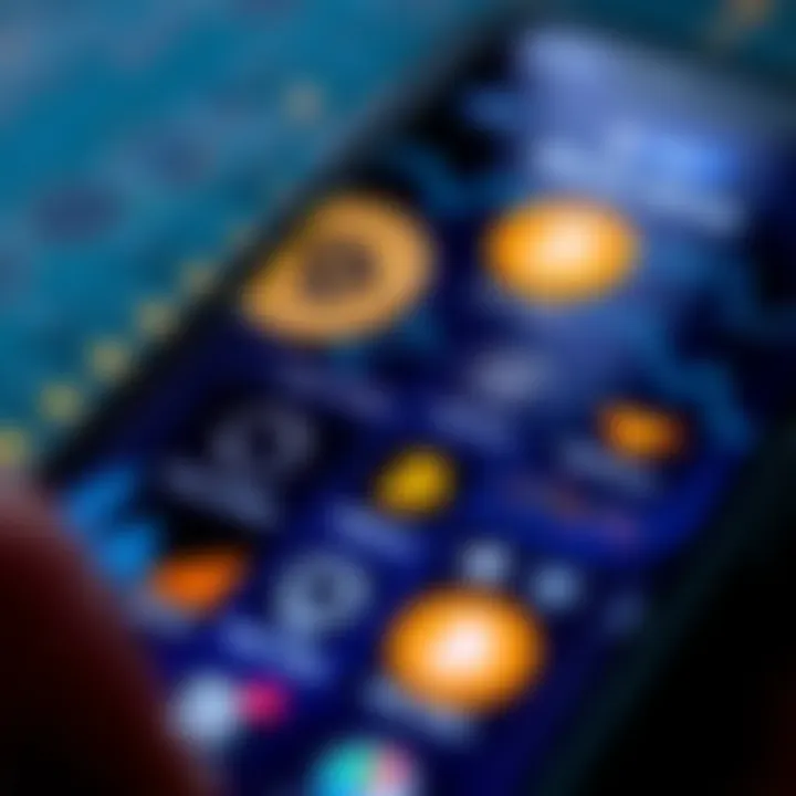 Bitcoin mining apps on a smartphone screen A close-up of a smartphone displaying various bitcoin mining apps, showcasing features for earning and withdrawing cryptocurrency.