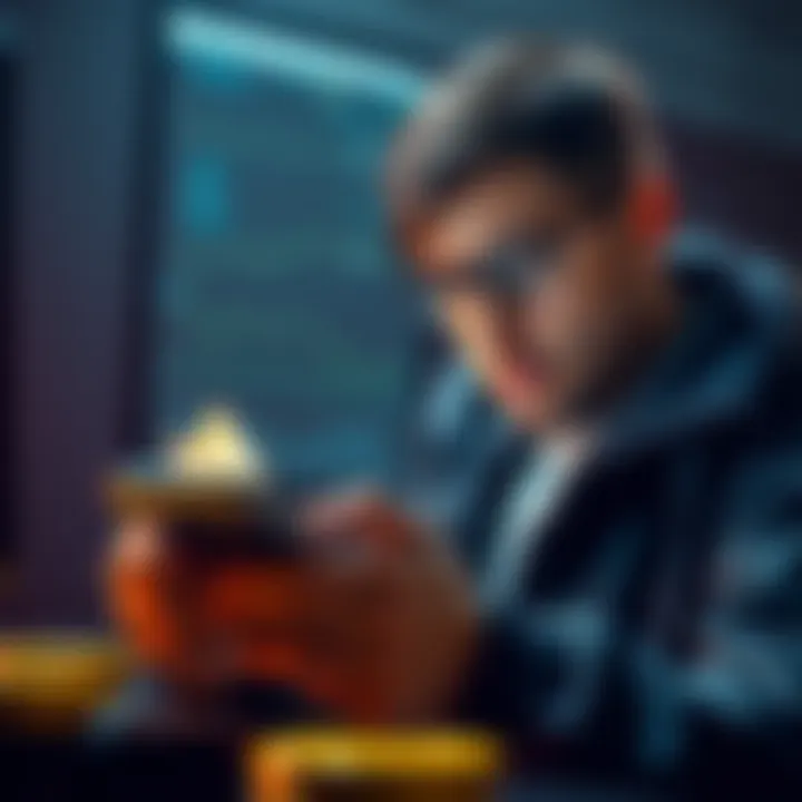 A visual showing a user looking frustrated while checking a digital wallet, symbolizing a loss during a cryptocurrency transaction.