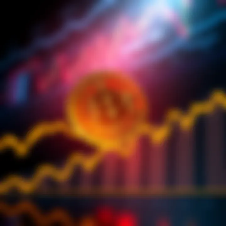 A Bitcoin price chart showing fluctuations over the years with highs and lows marked clearly.