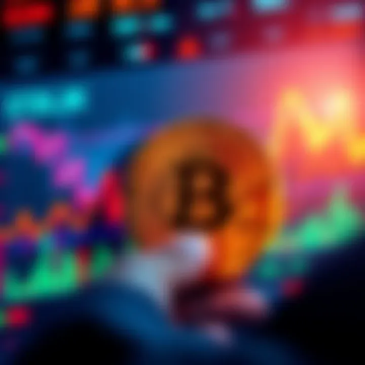 Graph showing Bitcoin's rise to $72K and subsequent fall to $68K, with market trends and tension indicators in the background.