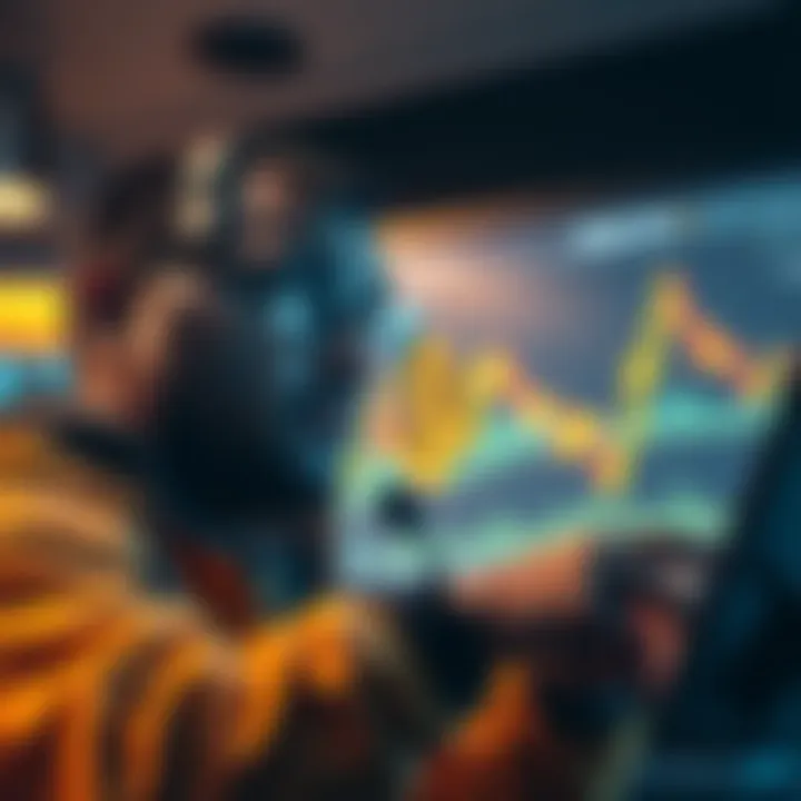 A trader looking at a chart showing Bitcoin's recent price decline while considering buy-in options.