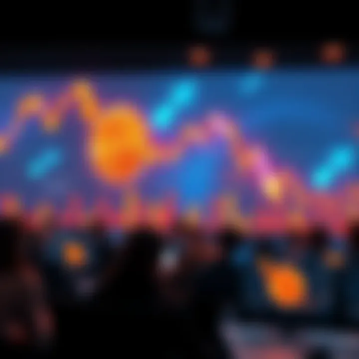 Bitcoin Price Drop A chart showing the decline in Bitcoin's value with downward arrows and concern among people looking at screens.