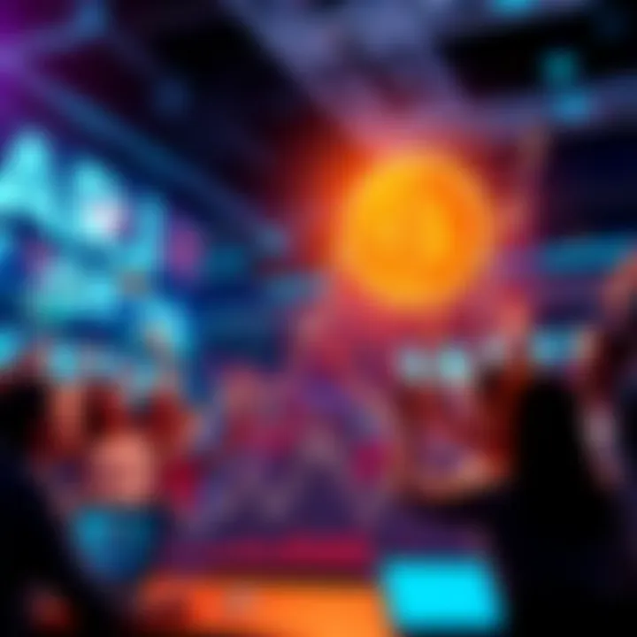 A graph showing a rising trend in Bitcoin prices with excited investors in the background.