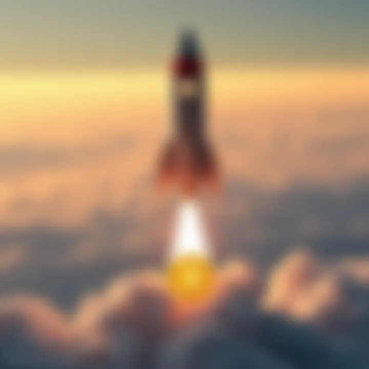 A rocket with the Bitcoin symbol soaring into the sky, representing Bitcoin's rise in value.