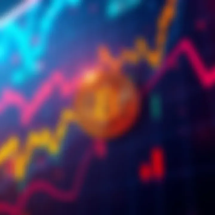 A stock market graph showing a downward trend after a bitcoin sale announcement, with a bitcoin symbol highlighted.