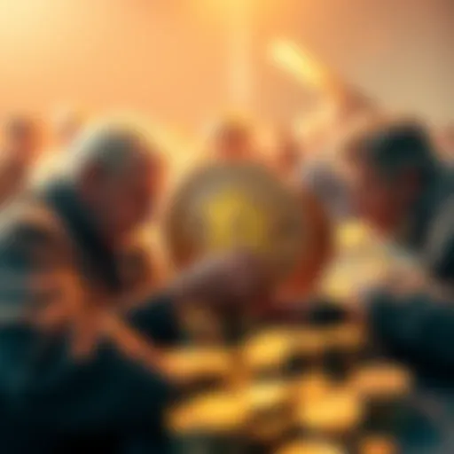 People collecting Bitcoin coins to save for retirement