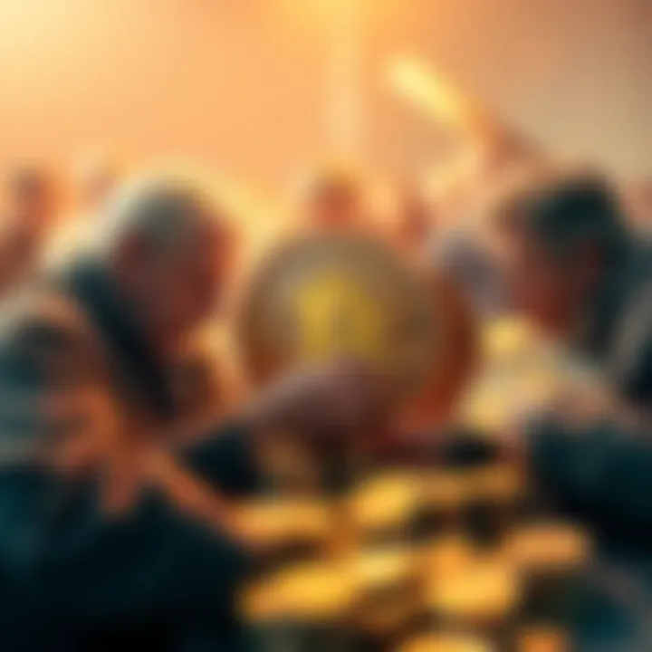 People collecting Bitcoin coins to save for retirement