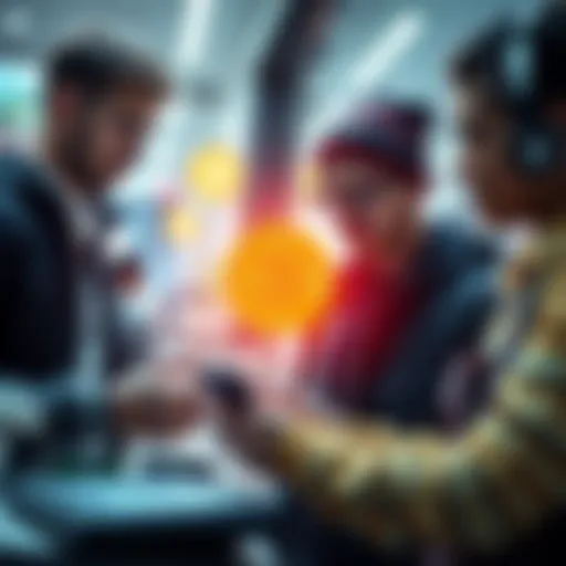 Business owners accepting Bitcoin payments with customers using digital wallets