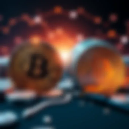A visual representation showing Bitcoin on one side and various altcoins on the other, highlighting their differences and investment potential.