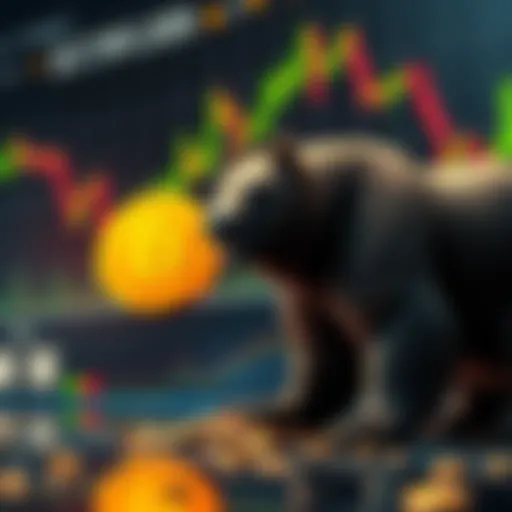 A graphic showing a downward trend in Bitcoin prices with a bear symbol representing the market sentiment.