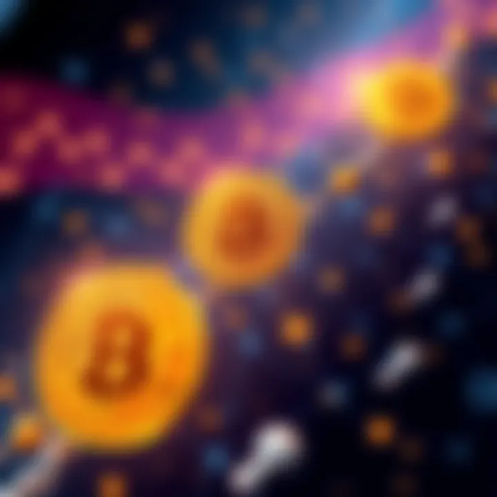 Illustration showing Bitcoin symbols and blockchain links representing financial inclusion and supply chain improvements