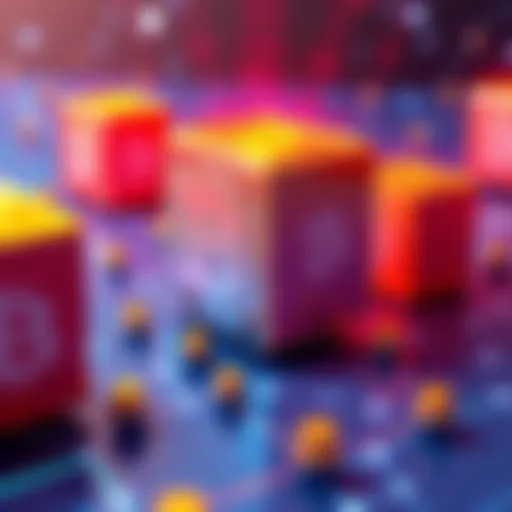 Illustration showing Bitcoin blocks represented as large cubes connecting to smaller nodes, symbolizing the scaling of the cryptocurrency network.