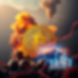 A visual representation of Bitcoin symbolizing growth amidst energy crisis, with a backdrop of Middle East conflict scenes and energy resources.