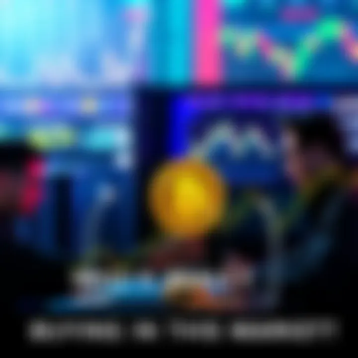 Graphic showing people buying Bitcoin and market charts indicating sales activity