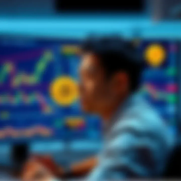 A person contemplating different ways to buy Bitcoin, looking at a computer screen with cryptocurrency charts