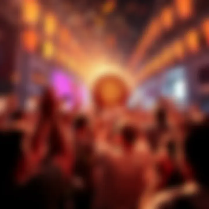 A lively scene of people celebrating Bitcoin's price surge with confetti and banners in a festive atmosphere.