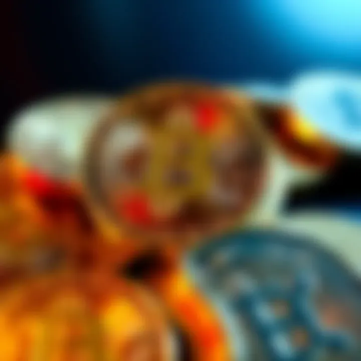 A collection of Bitcoin coins featuring a cap symbolizing the limit of 21 million coins