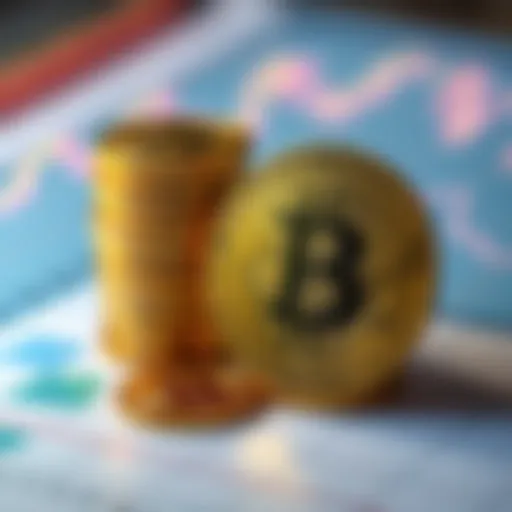 A stack of shiny Bitcoin coins beside a question mark on a graph paper, symbolizing financial decisions on selling Bitcoin.