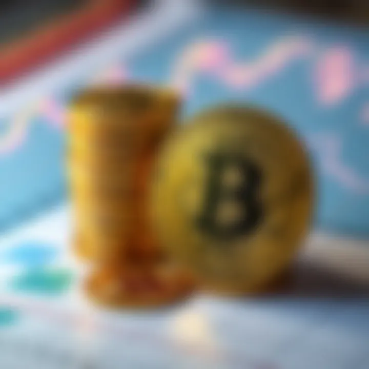 A stack of shiny Bitcoin coins beside a question mark on a graph paper, symbolizing financial decisions on selling Bitcoin.