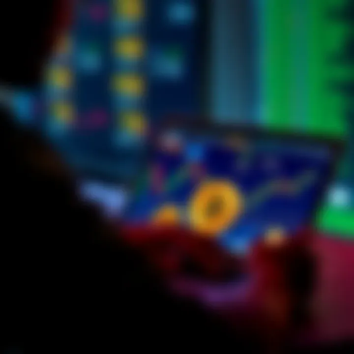 A person reviewing Bitcoin collateral loan options on a laptop with Bitcoin graphics displayed