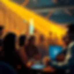 People engaging in a lively Bitcoin discussion online, sharing ideas and asking questions in a digital forum setting.