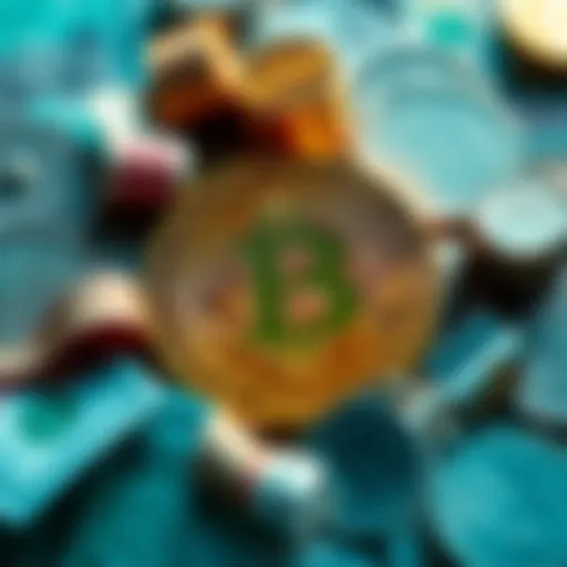 A Bitcoin symbol surrounded by various currencies, representing global financial change