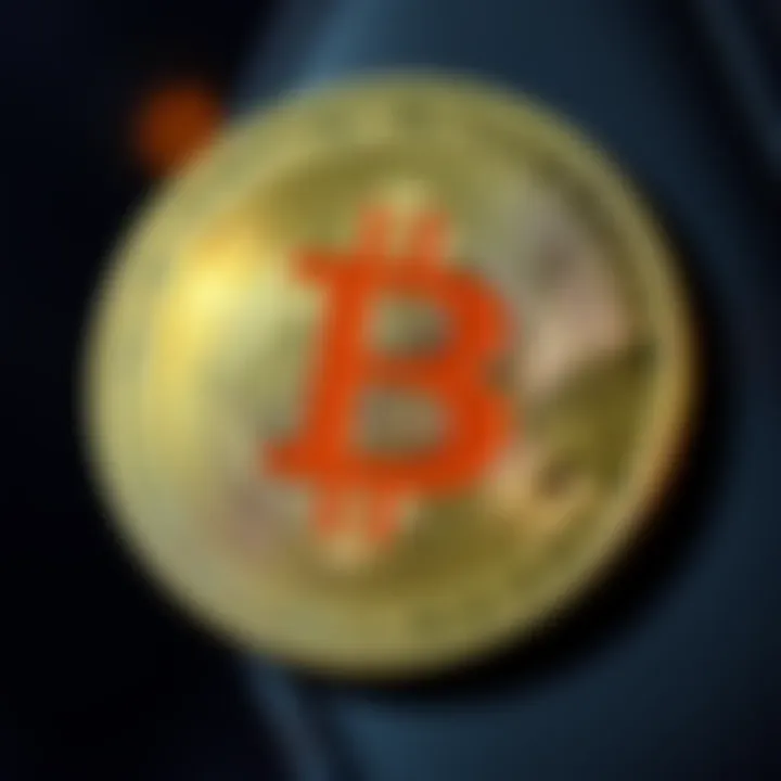 A close-up of a Bitcoin coin with the currency symbol prominently displayed, representing its rise in finance.