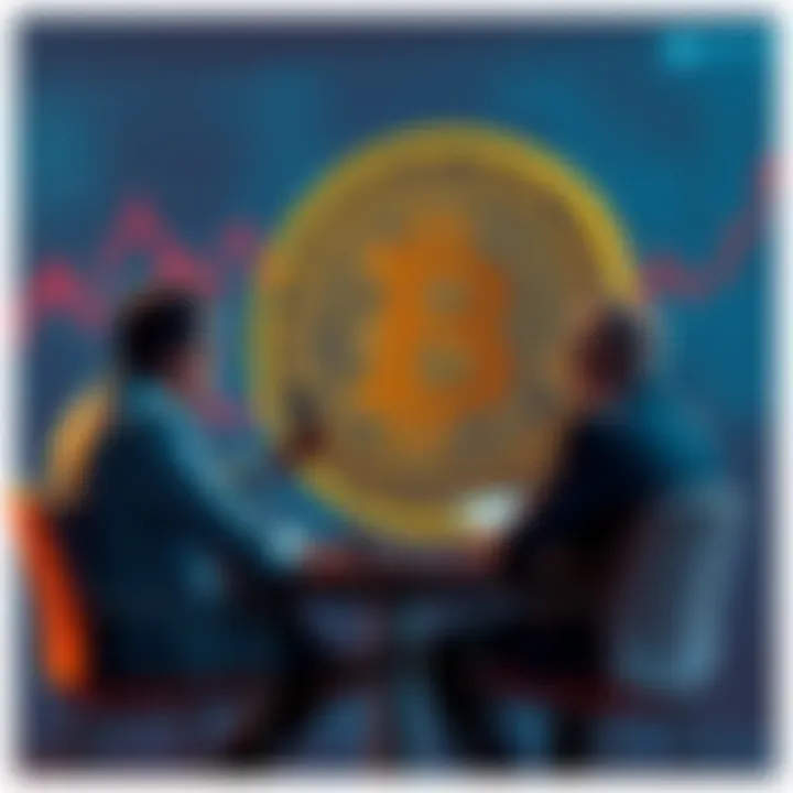 Bitcoin Cycle Discussion Investors discussing Bitcoin's 4 year cycle with charts and graphs in the background