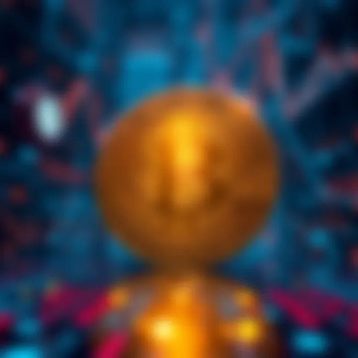 A glowing Bitcoin symbol against a backdrop of digital codes and circuits, highlighting its significance as a leading digital currency.