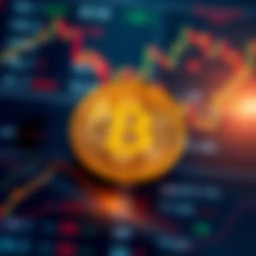 A golden Bitcoin symbol representing its value and stability, surrounded by fluctuating stock market graphs depicting ups and downs.