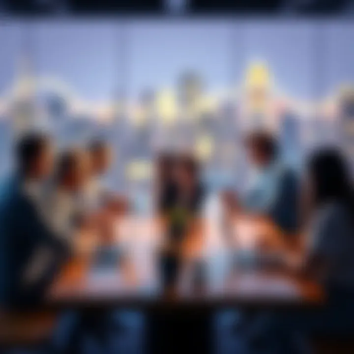 Group of people engaged in a lively debate about Bitcoin's potential for passive income generation around a table with laptops