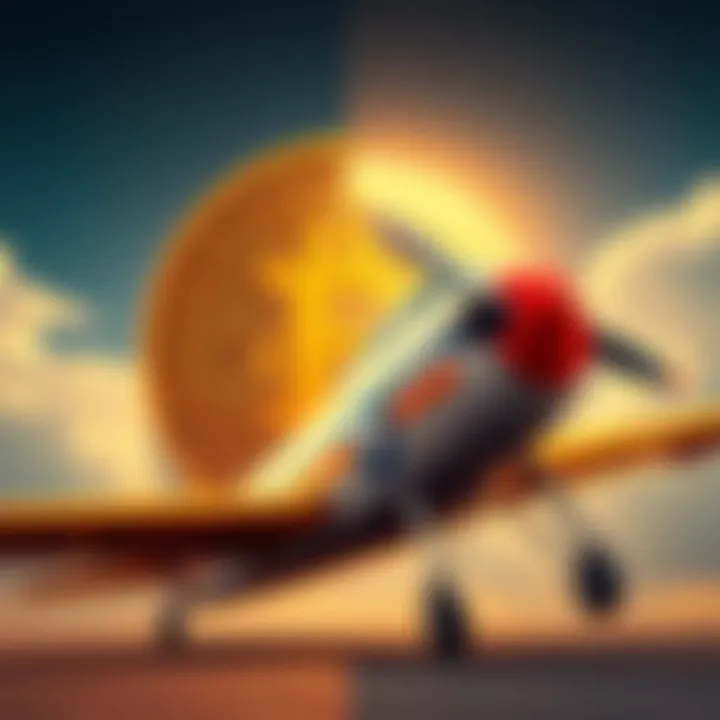 A side-by-side illustration of a Bitcoin symbol and a vintage airplane, highlighting the evolution of technology and innovation.