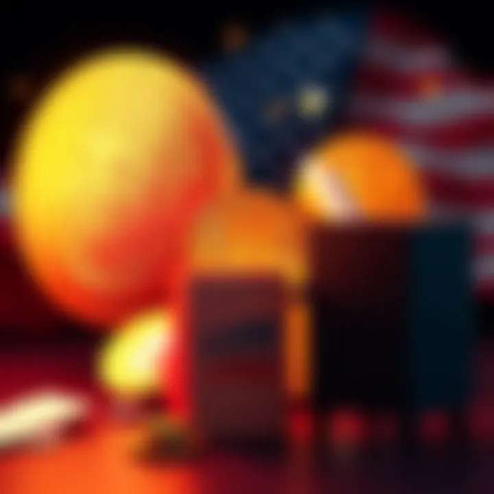 A graphic showing Bitcoin symbols linked with US presidential election elements, like a ballot and a voting booth, representing the correlation between Bitcoin price changes and election cycles.