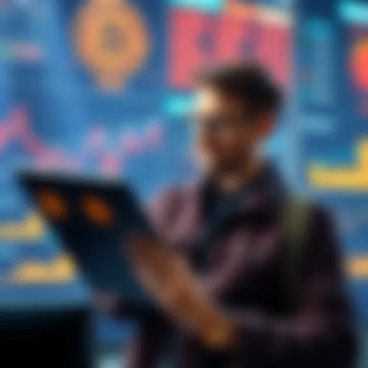 A bitcoin enthusiast analyzing charts and graphs related to Kaspa's technology and potential growth