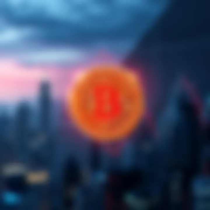 Conceptual image showing Bitcoin symbol evolving over a futuristic city skyline with digital charts and graphs in the background